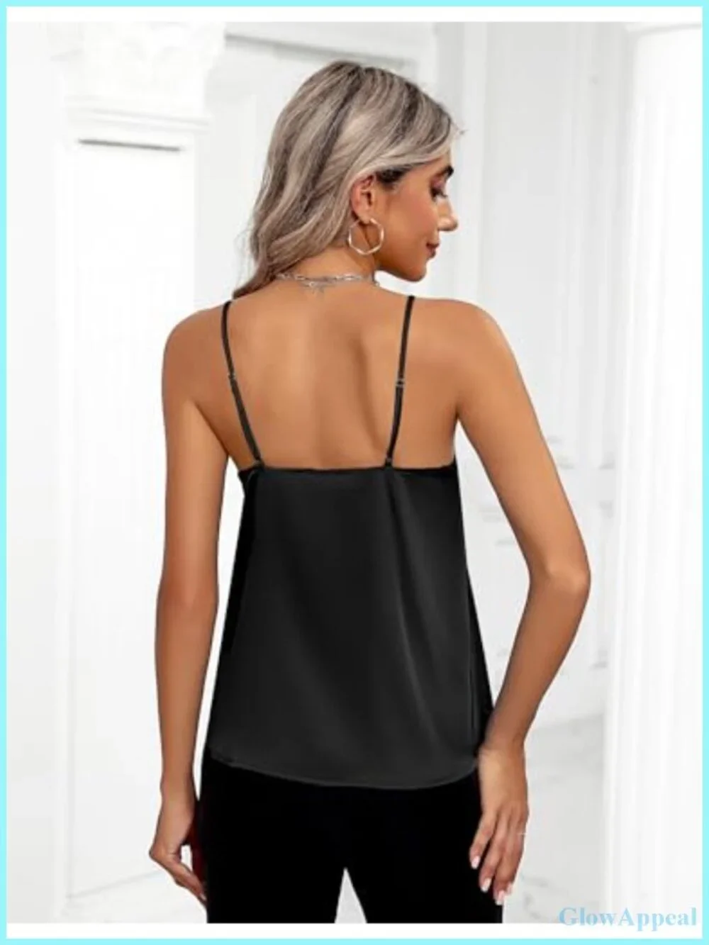 Silk Satin V Neck Adjustable Spaghetti Strap Camisole Tank Top